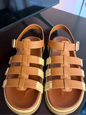 Universal Threads (Target) Tan Strappy Sandals with Gold Accents. Worn once!